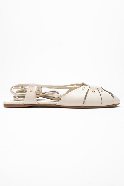 Daria - Sandalia de Piel Blanquecina con Cordones en el Tobillo (Mujer)