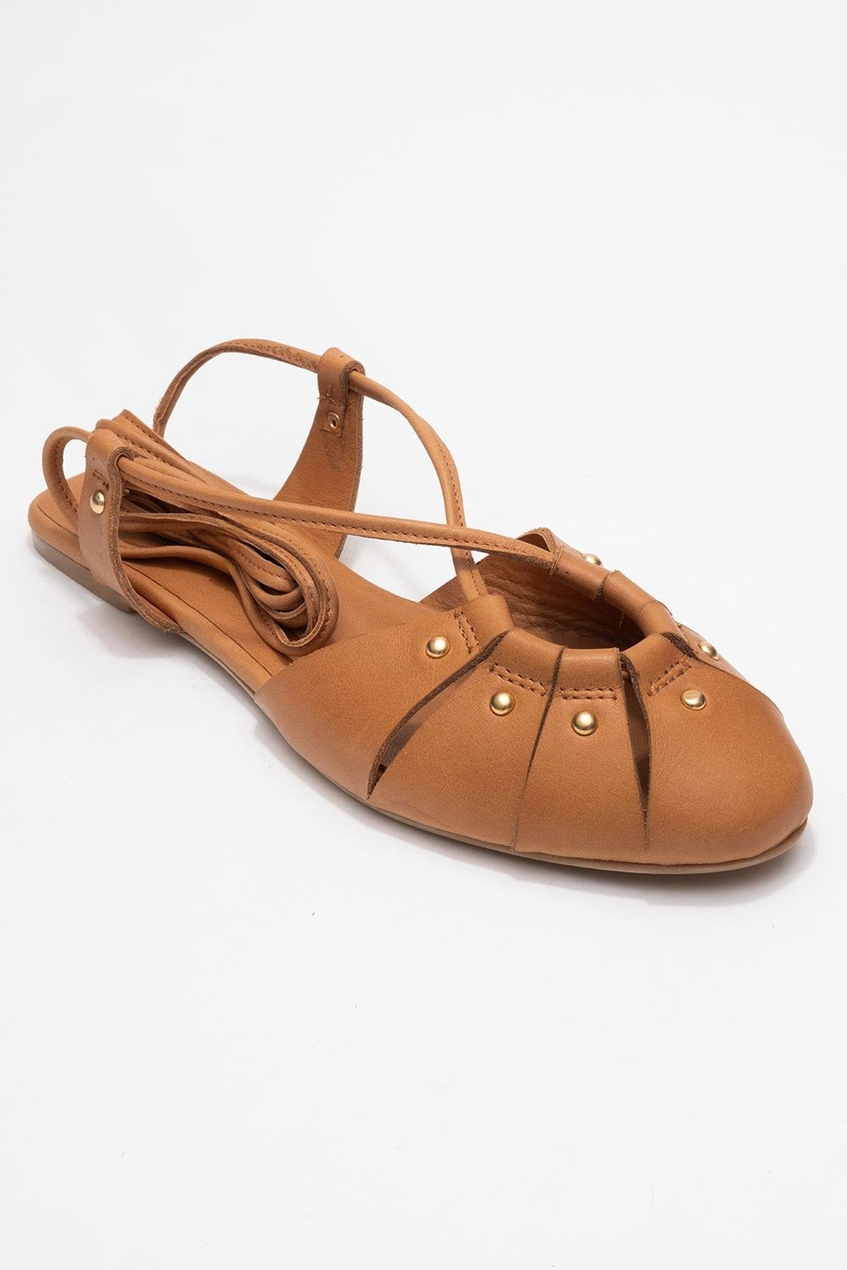 Daria - Sandalia de Piel Cognac con Cordones al Tobillo (Mujer)