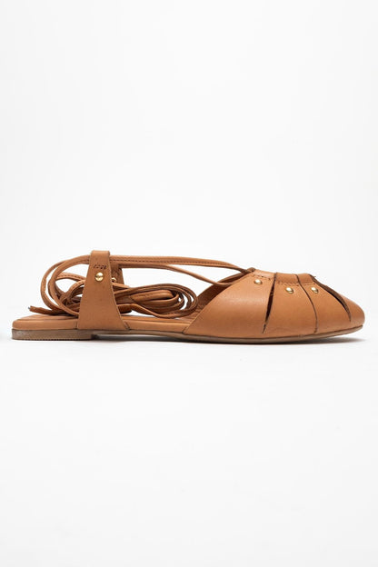 Daria - Sandalia de Piel Cognac con Cordones al Tobillo (Mujer)