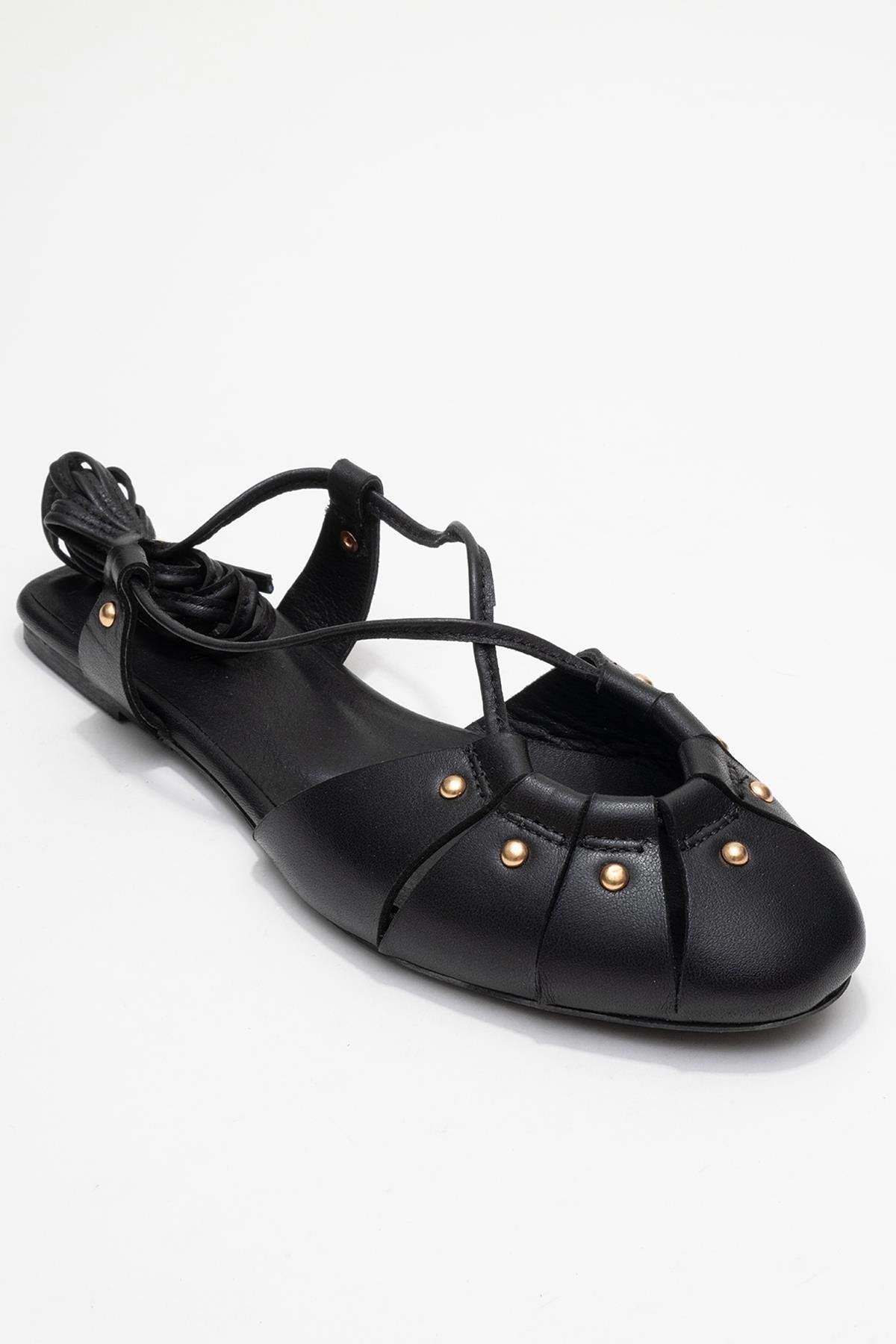 Daria - Sandalia de Tacón con Cordones en Cuero Negro (Mujer)