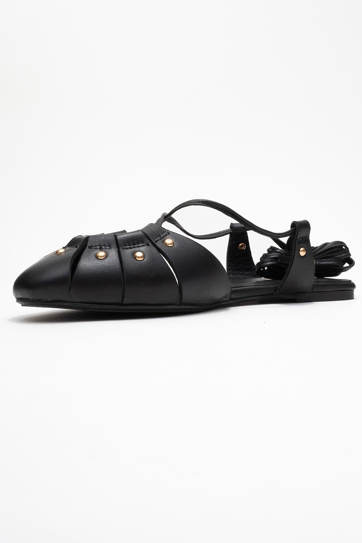 Daria - Sandalia de Tacón con Cordones en Cuero Negro (Mujer)