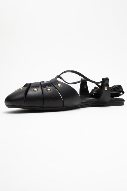 Daria - Sandalia de Tacón con Cordones en Cuero Negro (Mujer)
