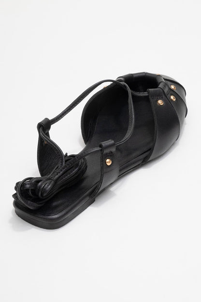 Daria - Sandalia de Tacón con Cordones en Cuero Negro (Mujer)
