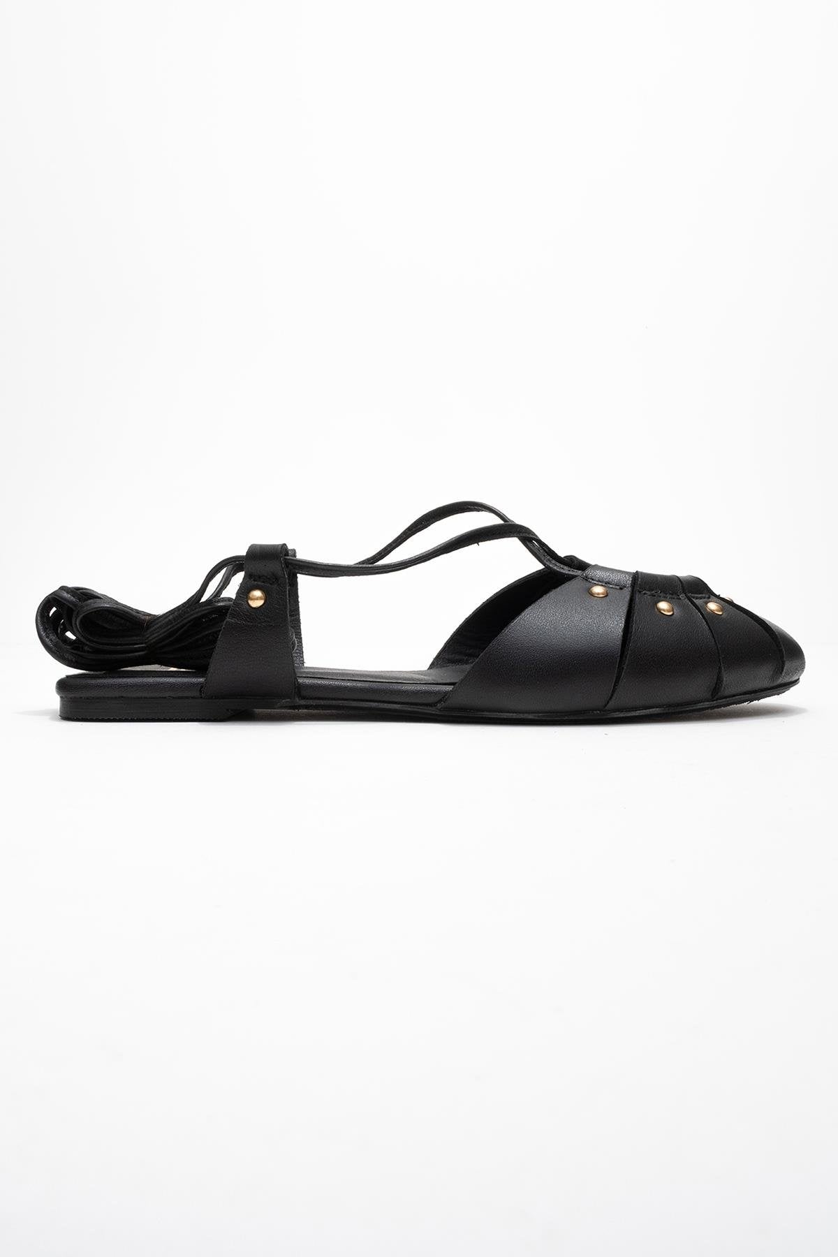 Daria - Sandalia de Tacón con Cordones en Cuero Negro (Mujer)