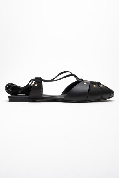 Daria - Sandalia de Tacón con Cordones en Cuero Negro (Mujer)
