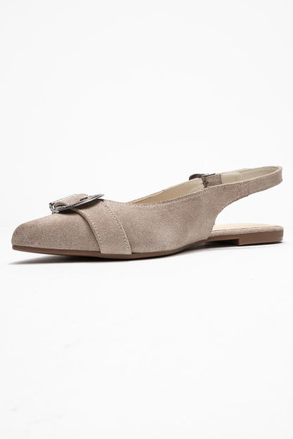 Cordelia - Sandalia de hebilla de cuero de ante beige con punta (mujer)