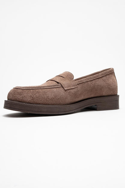 Bree - Mocasines de plataforma de cuero y gamuza color topo (mujer)