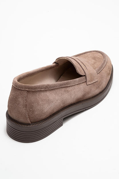 Bree - Mocasines de plataforma de cuero y gamuza color topo (mujer)
