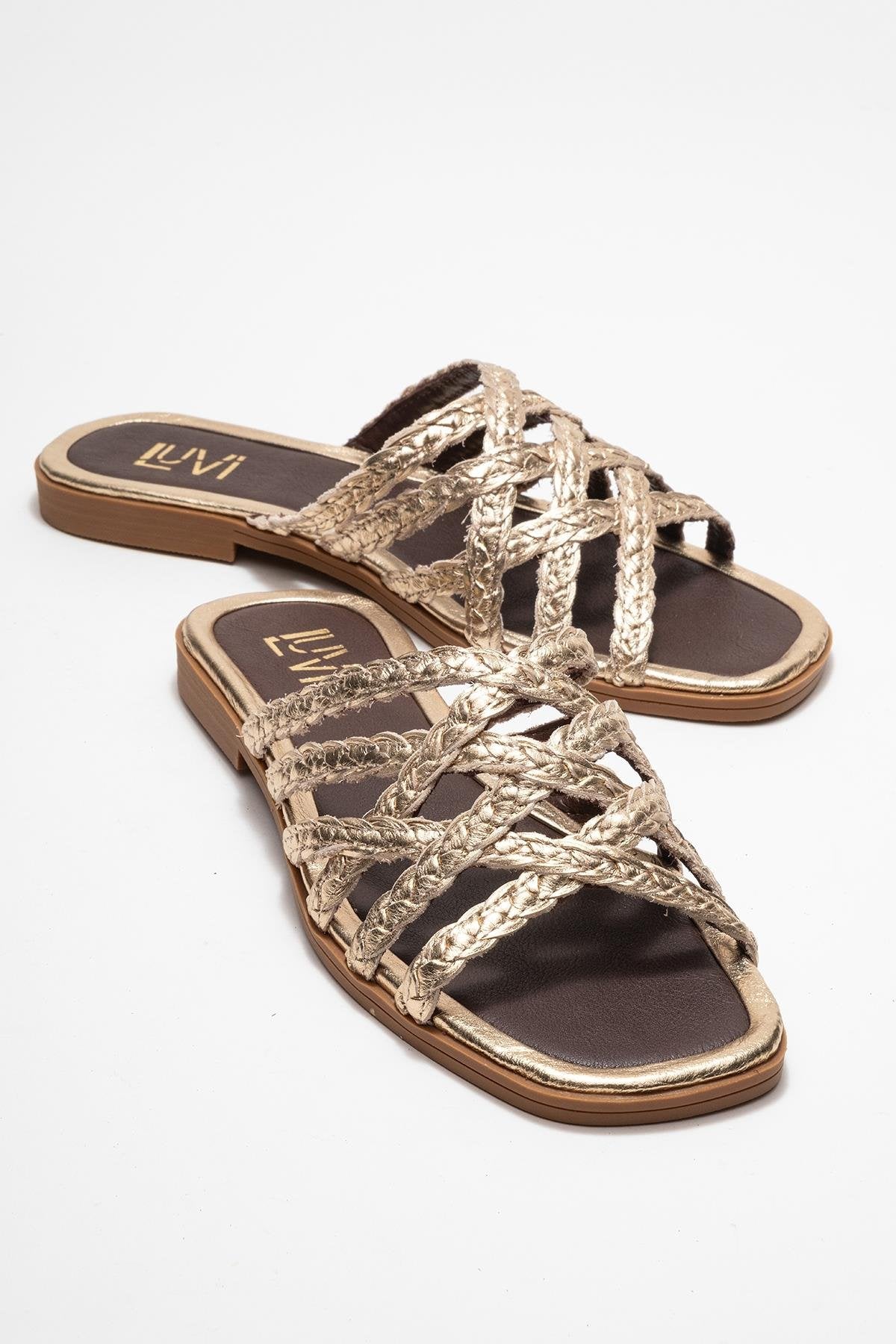 Sandalia plana Alisha Gold de piel (Mujer)