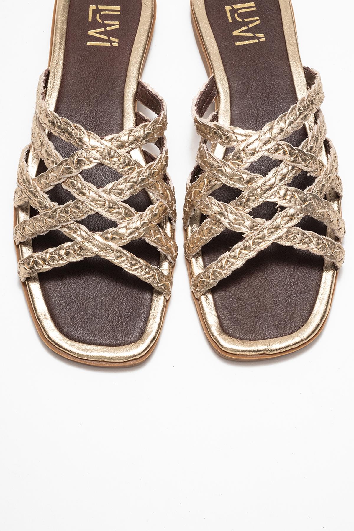 Sandalia plana Alisha Gold de piel (Mujer)