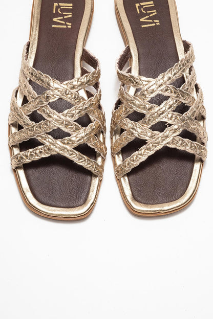 Sandalia plana Alisha Gold de piel (Mujer)