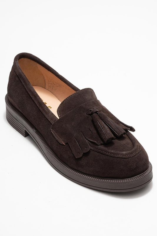 Milly - Brown Suede Leather Tassel Loafers