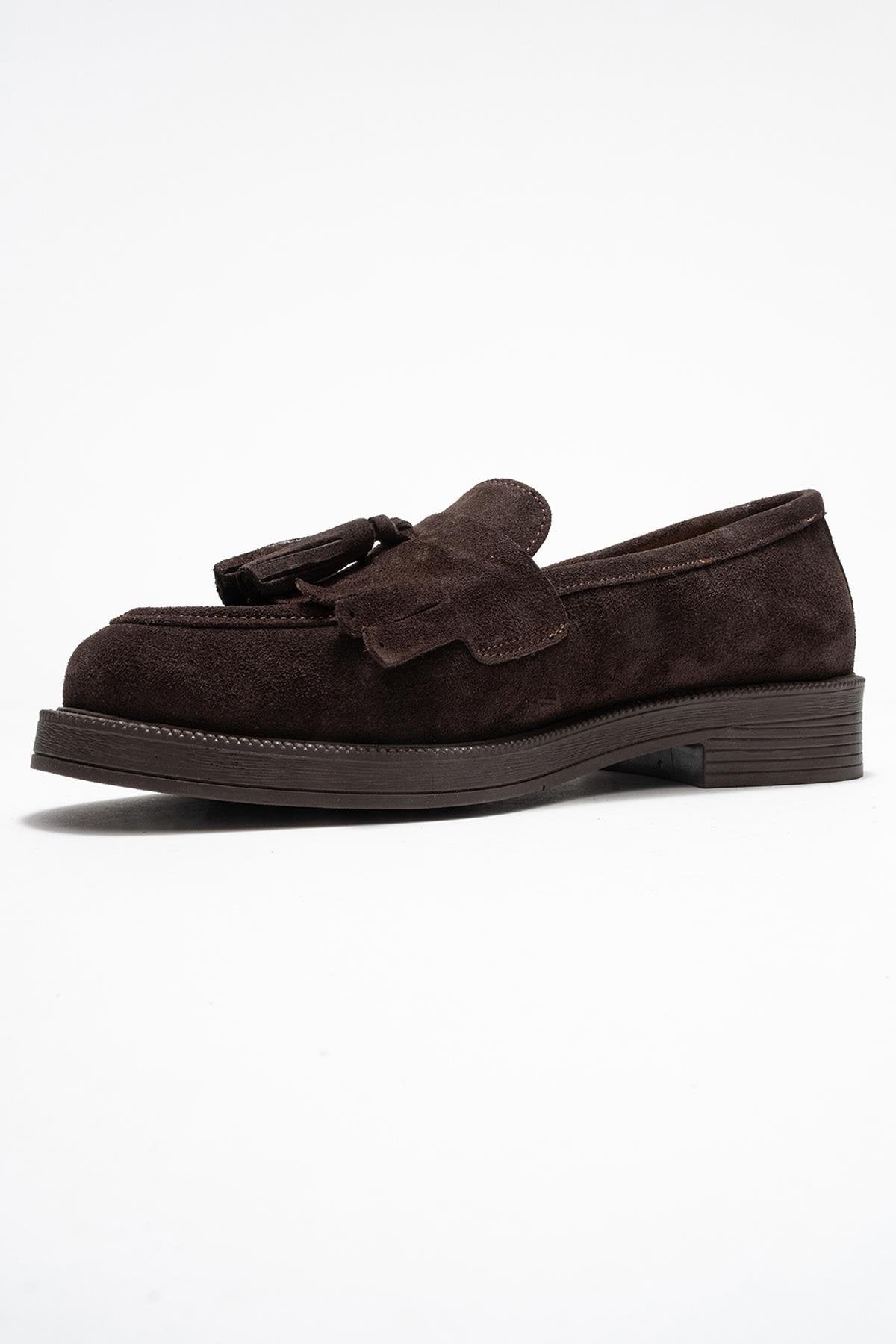 Milly - Mocasines de borlas de cuero de gamuza marrón