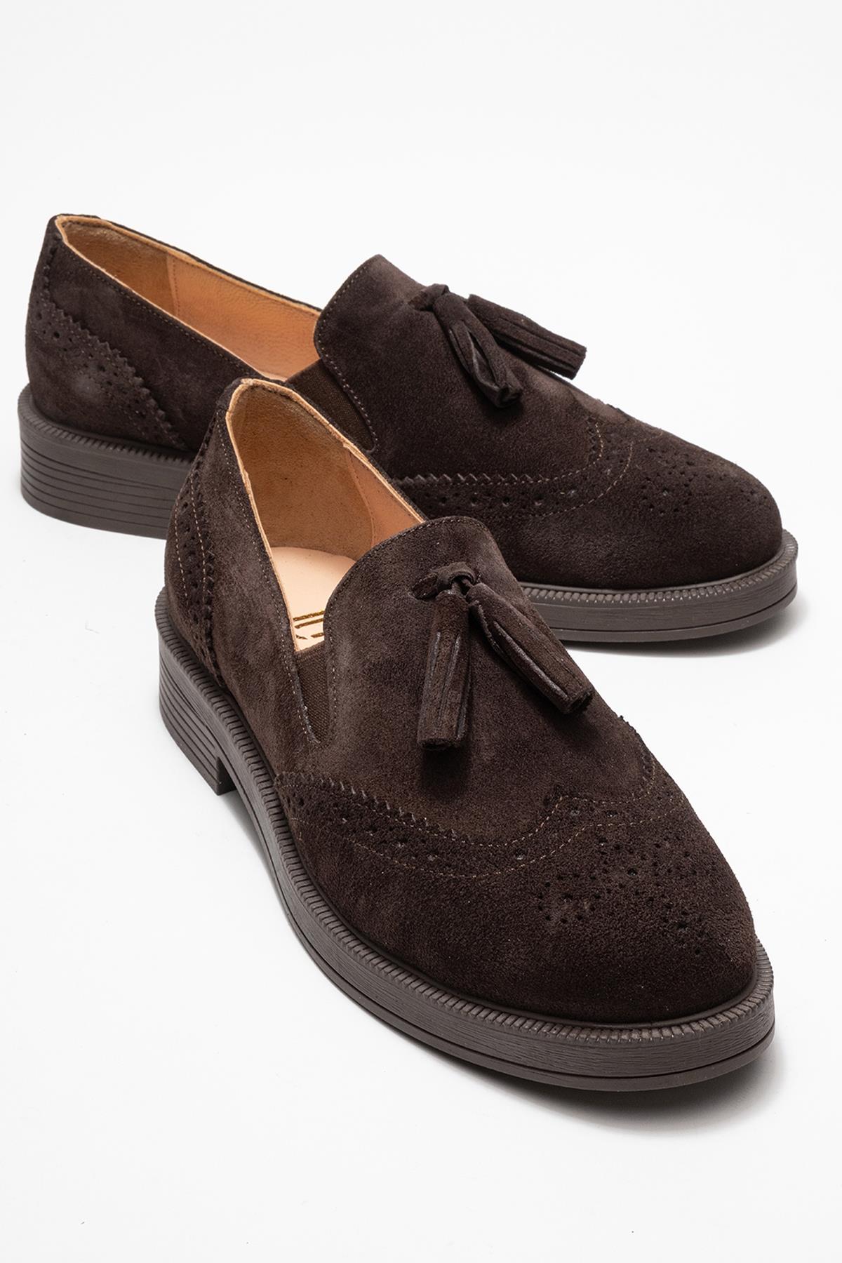 Alex - Brown Suede Leather Tassel Loafers (Women)