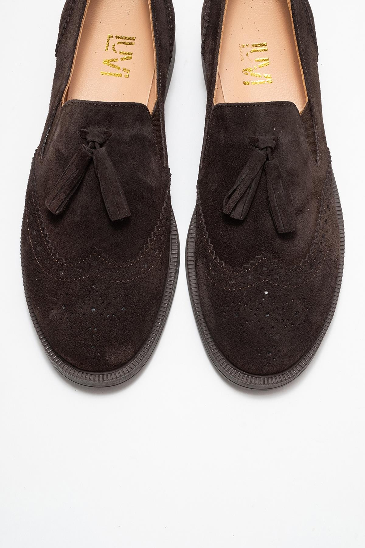 Alex - Brown Suede Leather Tassel Loafers (Women)