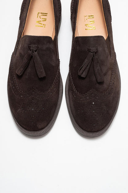 Alex - Brown Suede Leather Tassel Loafers (Women)