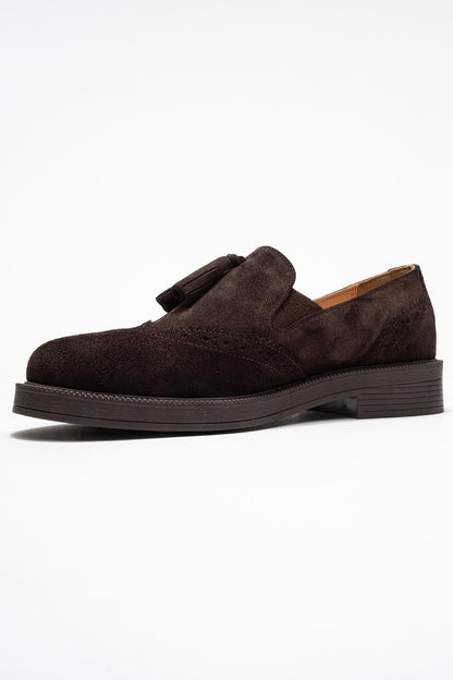 Alex - Brown Suede Leather Tassel Loafers (Women)