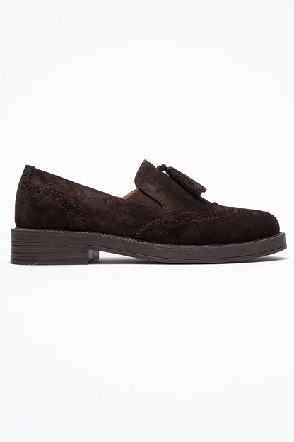 Alex - Brown Suede Leather Tassel Loafers (Women)