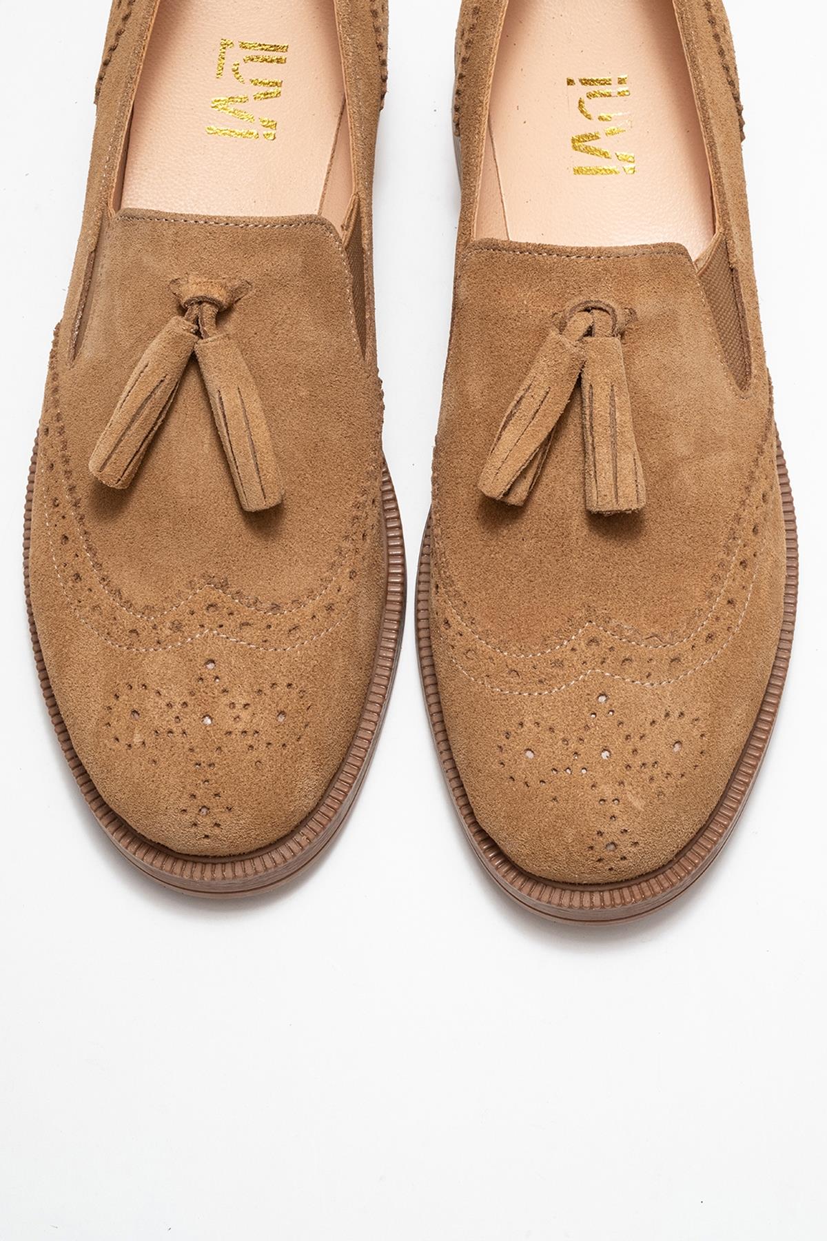 Alex - Cognac Suede Leather Tassel Loafers (Women)