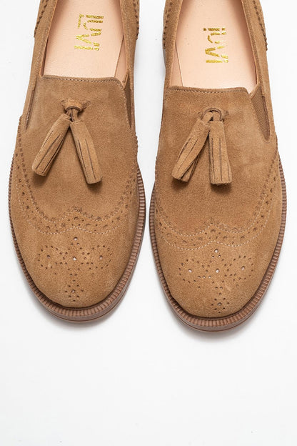Alex - Cognac Suede Leather Tassel Loafers (Women)