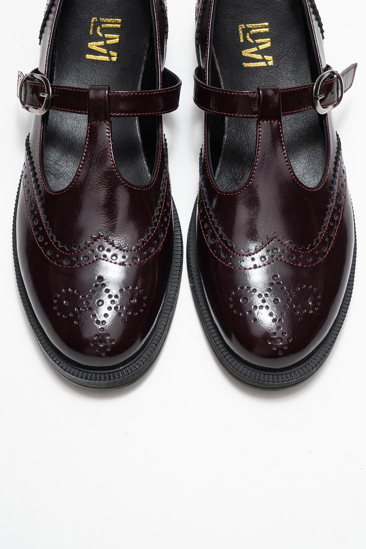 Janney - Burgundy Patent Leather Strap Loafers (Women)