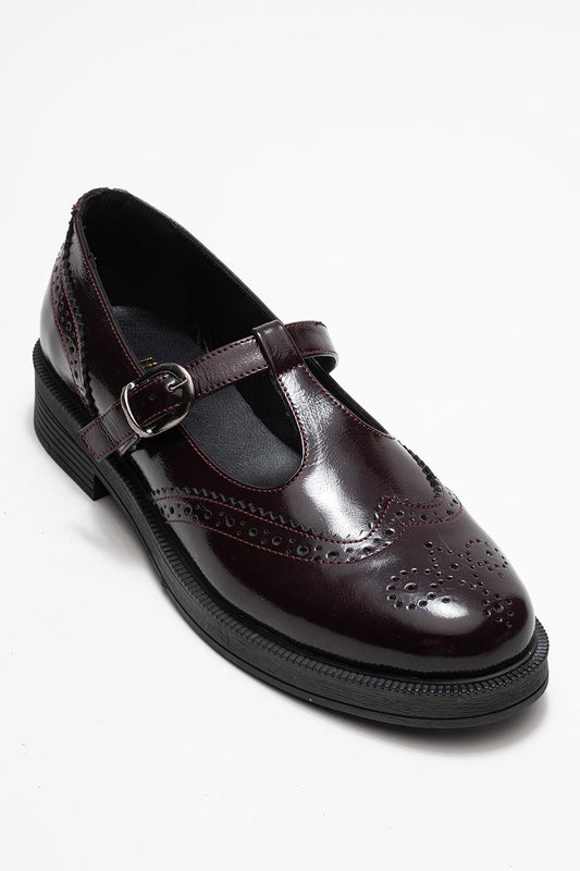 Janney - Burgundy Patent Leather Strap Loafers (Women)