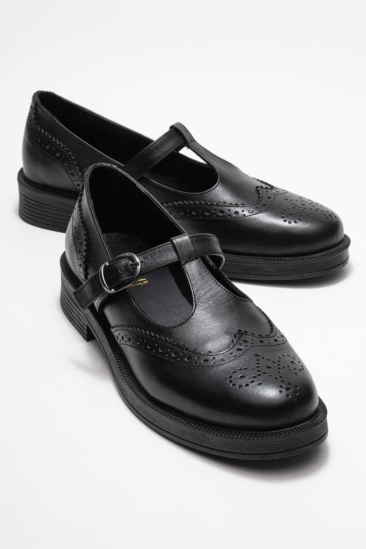 Janney - Black Leather Strap Loafers (Women)