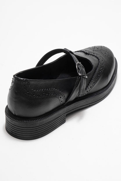 Janney - Black Leather Strap Loafers (Women)