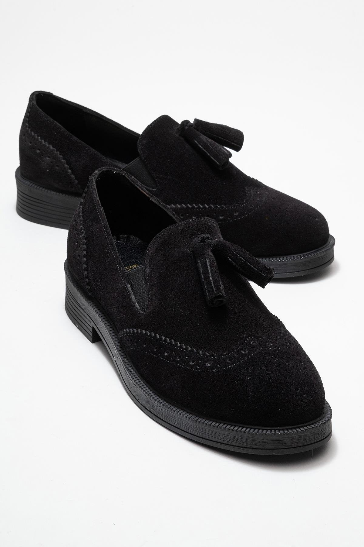Alex - Black Suede Leather Tassel Loafers (Women)