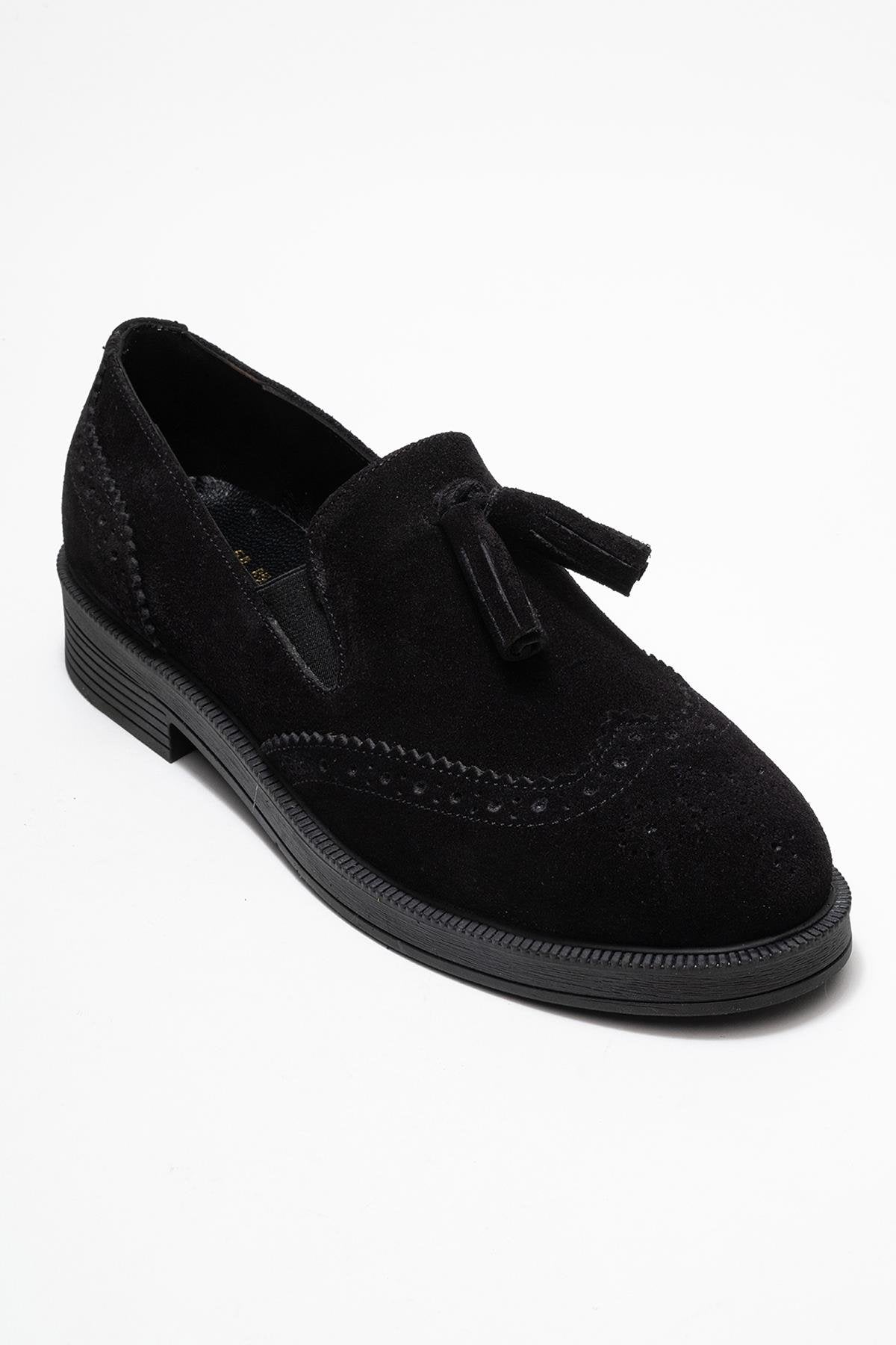 Alex - Black Suede Leather Tassel Loafers (Women)