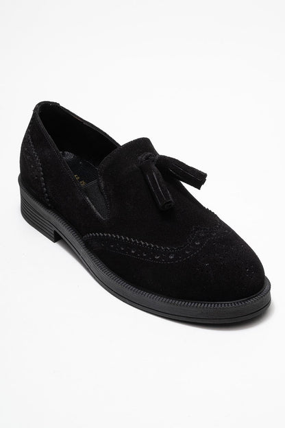 Alex - Black Suede Leather Tassel Loafers (Women)