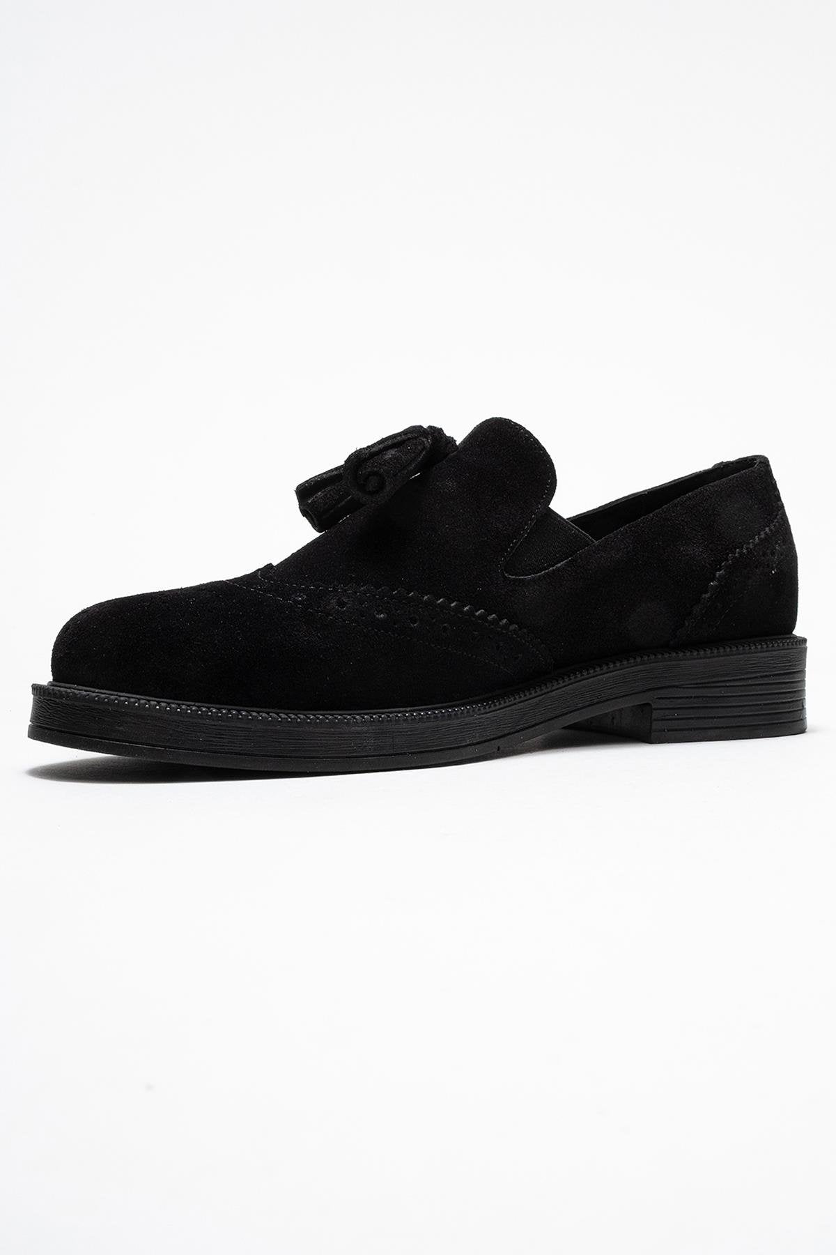 Alex - Black Suede Leather Tassel Loafers (Women)