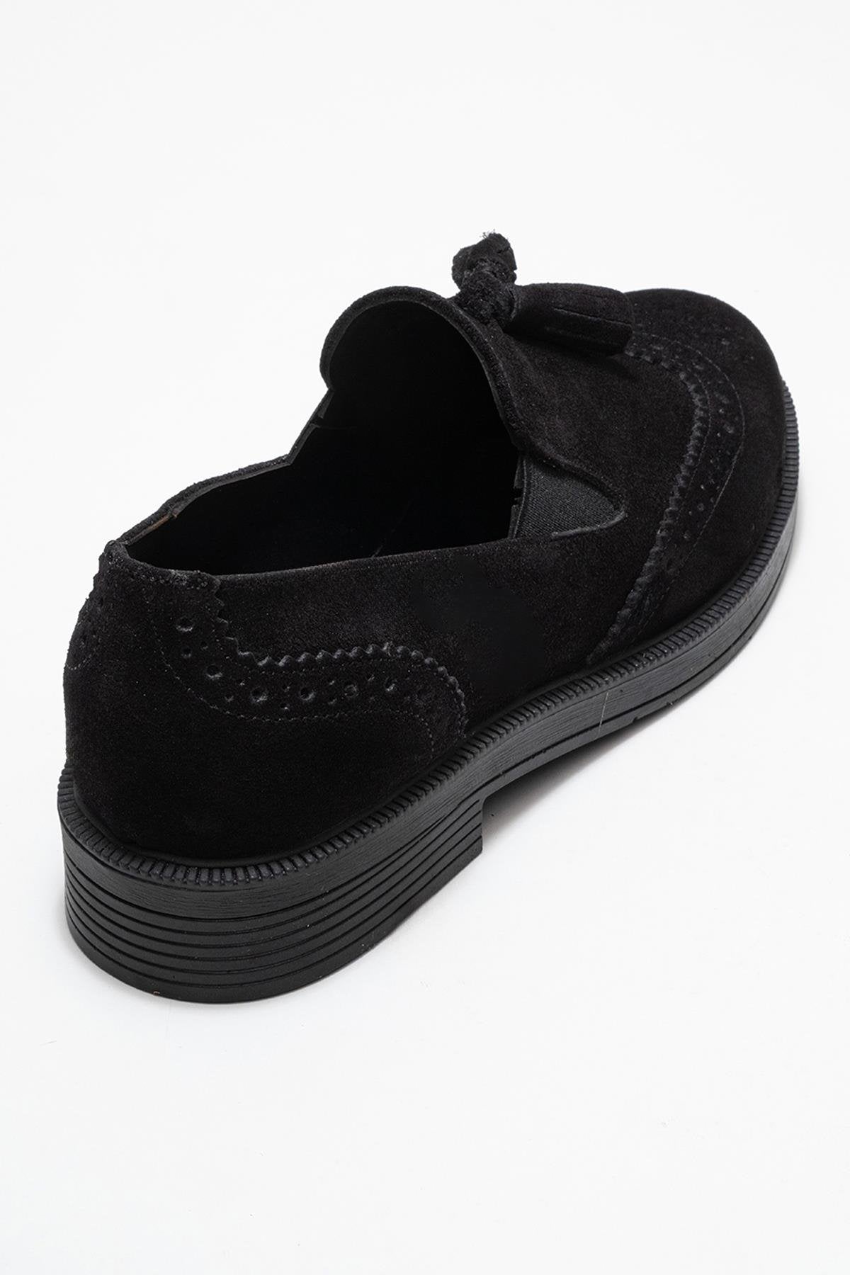 Alex - Black Suede Leather Tassel Loafers (Women)