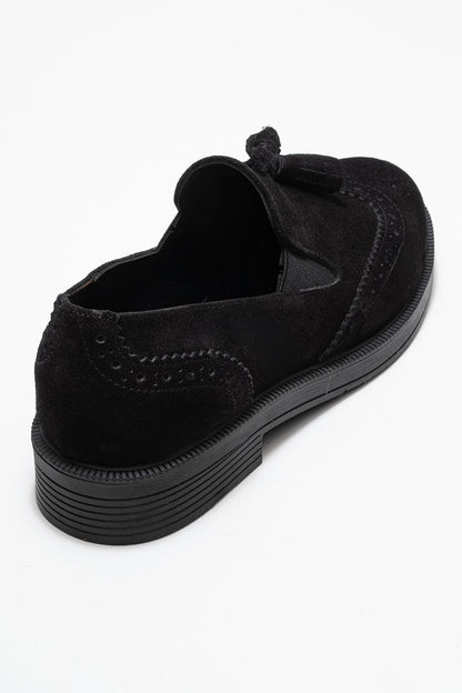 Alex - Black Suede Leather Tassel Loafers (Women)