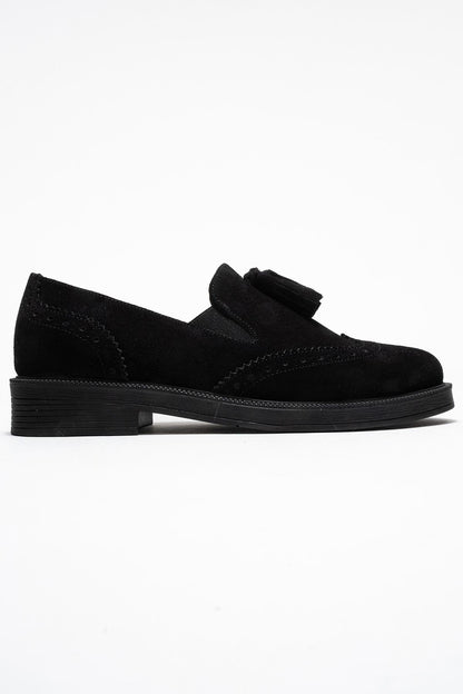 Alex - Black Suede Leather Tassel Loafers (Women)