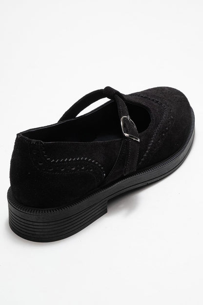 Janney - Black Suede Leather Strap Loafers (Women)