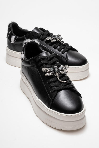 Laren - Zapatillas de cuero negro con hebilla (Mujer)