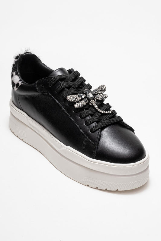 Laren - Zapatillas de cuero negro con hebilla (Mujer)