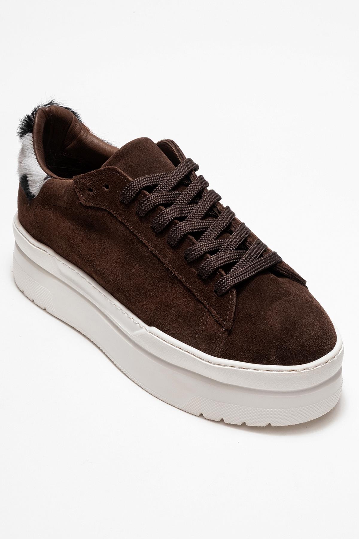 Anabel - Zapatillas Plataforma de Piel Serraje Marrón (Mujer)