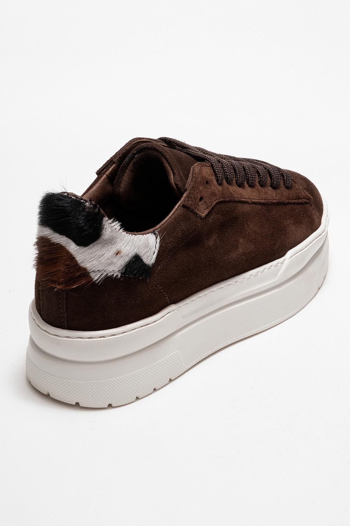 Anabel - Zapatillas Plataforma de Piel Serraje Marrón (Mujer)