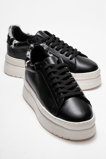 Anabel - Zapatillas de plataforma de cuero negro (Mujer)