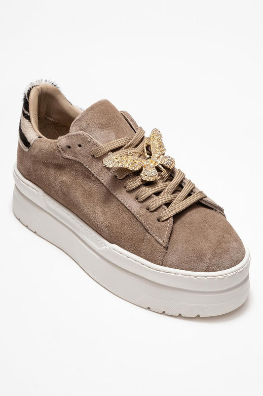 Anda - Zapatillas de ante color beis oscuro con hebillas (Mujer)