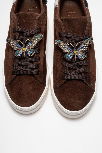 Anda - Zapatillas con hebilla de ante marrón (Mujer)