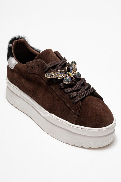 Anda - Zapatillas con hebilla de ante marrón (Mujer)