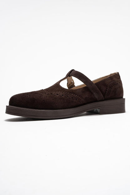 Janney - Brown Suede Leather Strap Loafers (Women)