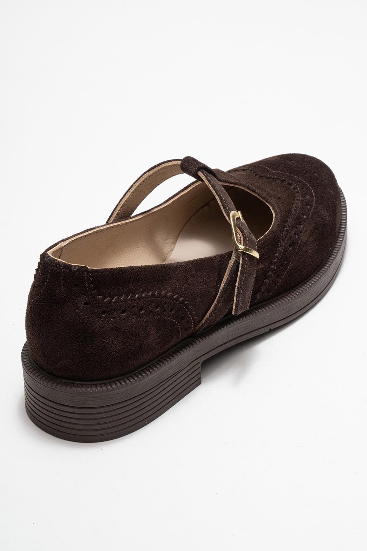 Janney - Brown Suede Leather Strap Loafers (Women)
