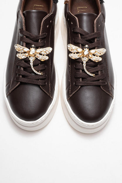 Laren - Zapatillas con hebilla de cuero marrón (Mujer)