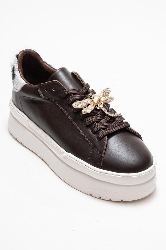 Laren - Zapatillas con hebilla de cuero marrón (Mujer)