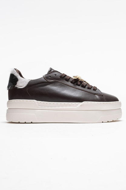 Laren - Zapatillas con hebilla de cuero marrón (Mujer)