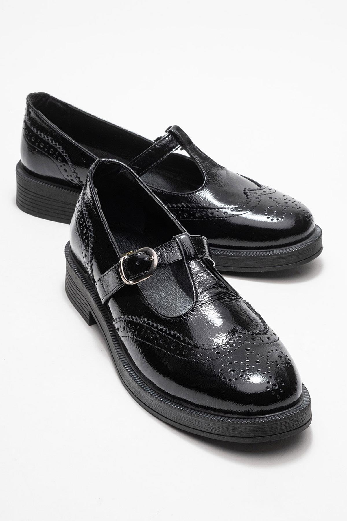 Janney - Black Patent Leather Strap Loafers (Women)